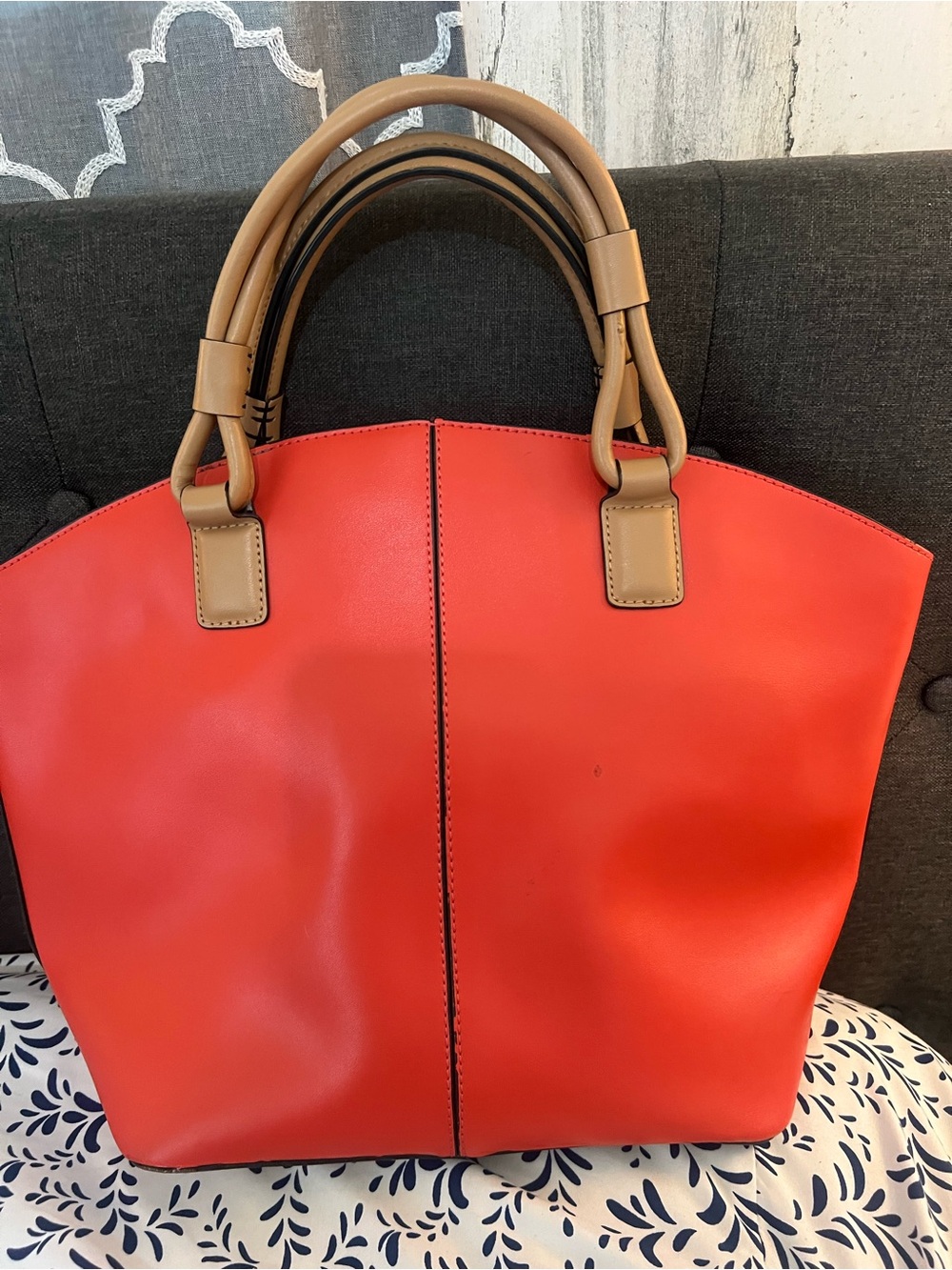 Charles Jourdan  Red Tote with Tan Handles - Women Bags